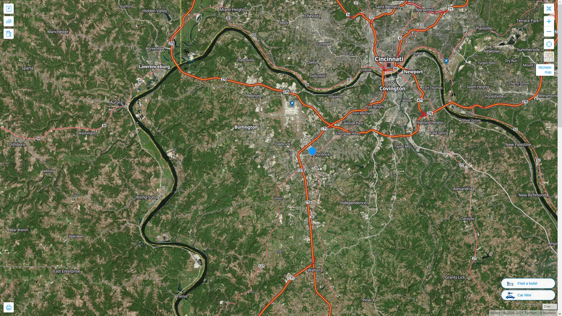Florence Kentucky Highway and Road Map with Satellite View